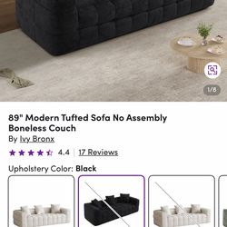 Modern Black Cloud Sofa – Like New (Must Go Before April 15)