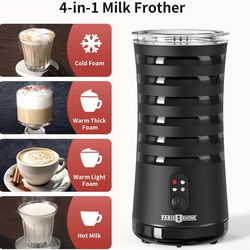 Paris Rhone Milk Frother 4in1, Hot & Cold Milk Steamer w/Temp Control Black