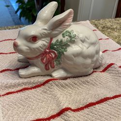 White And Pink Ceramic Bunny