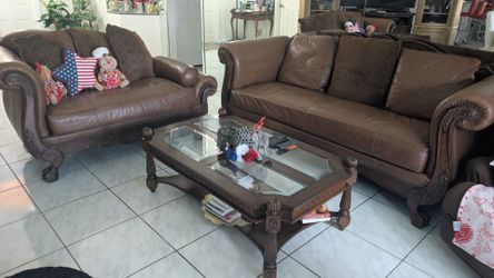 8 piece real leather living/dining room set