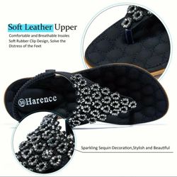 Stylish & Beautiful Soft Leather Upper Sparkling Sequined Women Sandals 