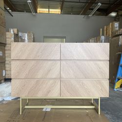 0896 Roomfitters Faux Marble Top Dresser for Bedroom with 6 Drawers, Mid Century Chest of Drawers, Modern Bedroom Dresser (Oak Wood)