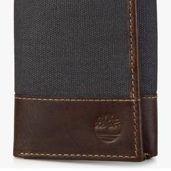 Timberland Canvas And Leather Trifold Slim Wallet, Brand New In Original Box 