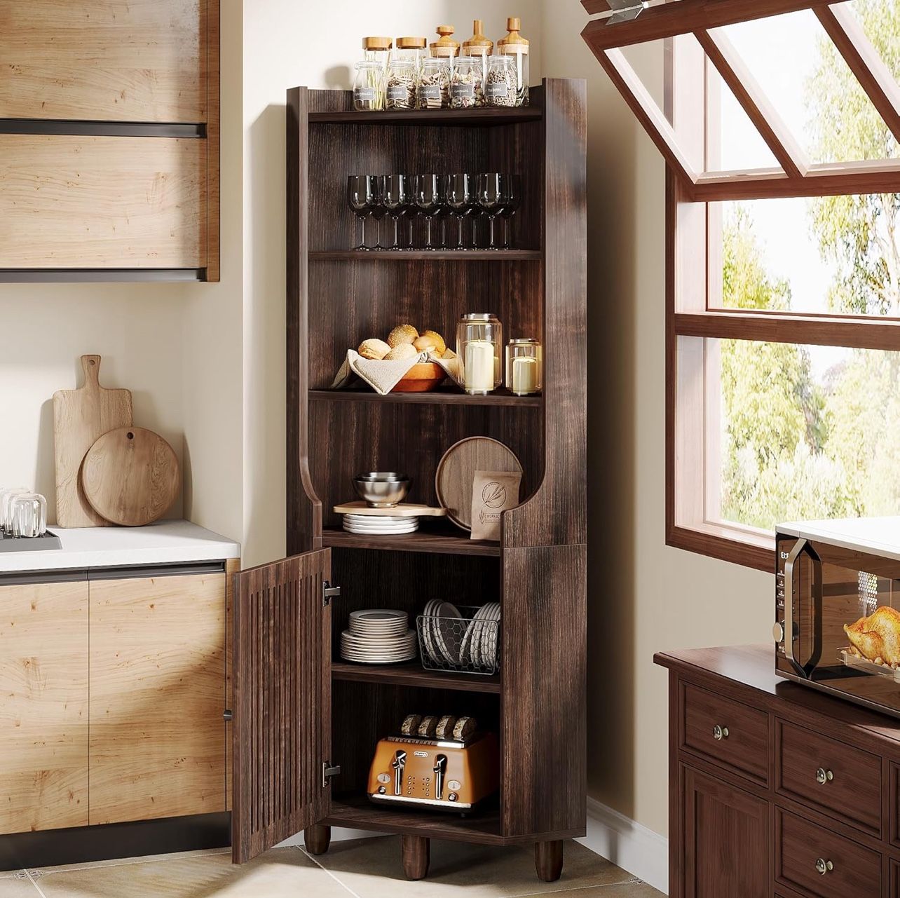 Tall Corner Wooden Storage Cabinet
