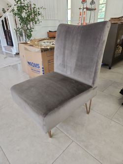 Gray Velvet Accent Chair with Gold Hairpin Legs