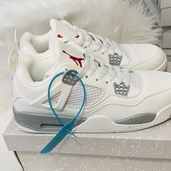 Air Jordan 4 “White Cement Red Thunder” Retro Sneakers – White, Grey & Red Basketball Shoes