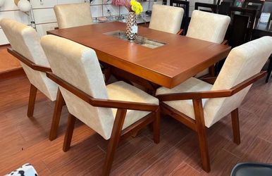 Wood Dining Table Set with 6 Chairs