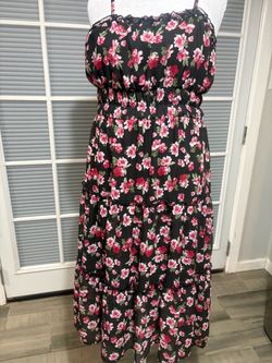 Black Floral Tiered Midi Dress