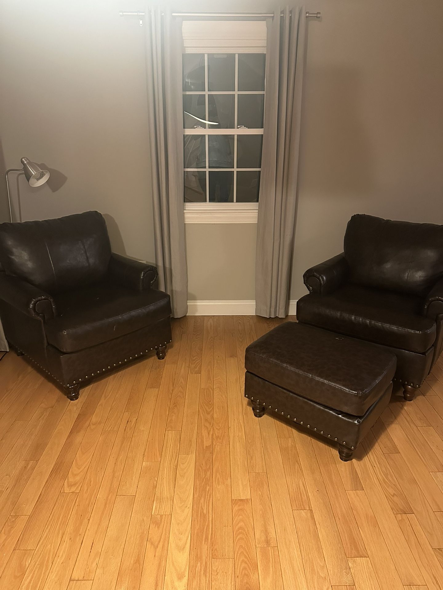 Faux Leather Arm Chairs And Hassock