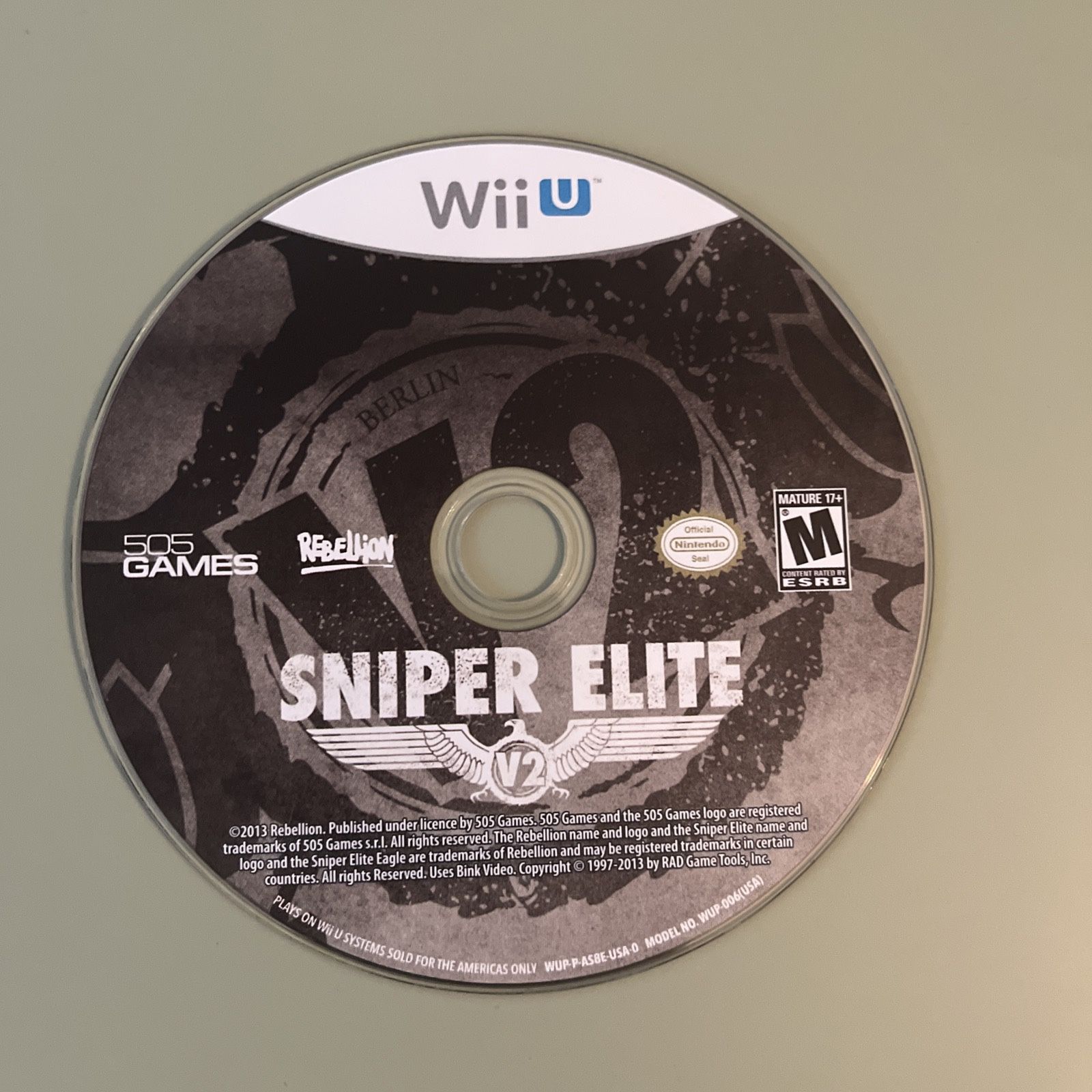 Sniper Elite V2 (Nintendo Wii U, 2013) Disc Only