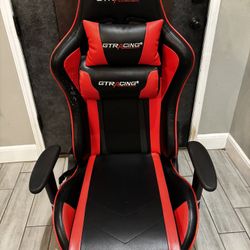 GTRACING Gaming Chair, Ergonomic Office Desk Chair with Lumbar Support, PU Leather, Footrest & Adjustable Headrest, Red