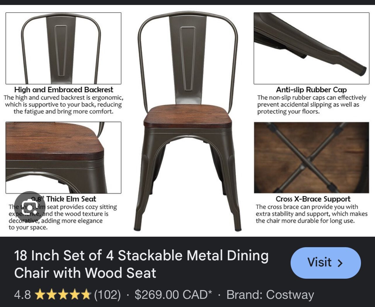 18inch Stackable Metal Dining Chairs With Wood Seat