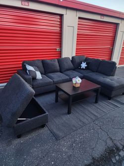 *Free delivery* charcoal gray L sectional 2 piece/ ottoman pillows couch only
 (Read description)