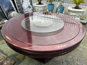 Chinese Rosewood Dining Table 60” & Lazy Susan