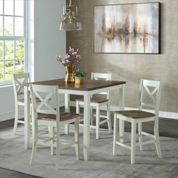 Carmel 5 Piece Counter Height Dining Set in 2-Tone White/Sand Finish 