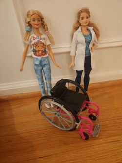 2 Barbie Dolls W/  Wheelchair All For $20. Like New!