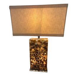 Modern Rectangular Resin & Natural Stone Table Lamp with Textured Shade