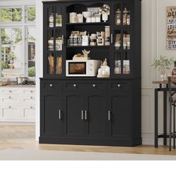 New in box Keyluv 74.8" H Tall Pantry Ca binet with Microwave Stand and 3 Drawers,