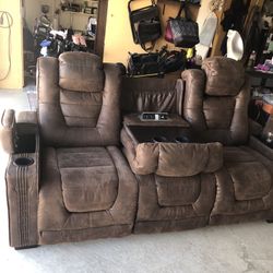 Faux Leather Dk. Brown Power Reclining Sofa