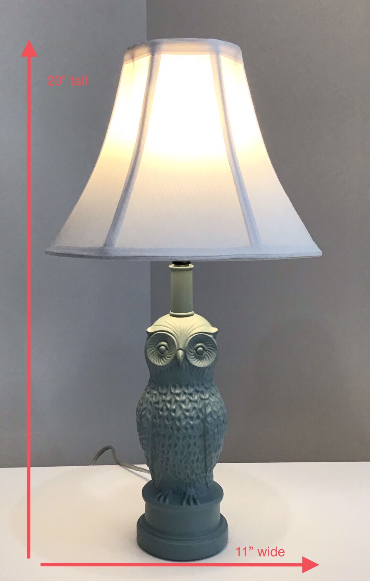 Freshly Painted Coastal Sage Owl Lamp with White Shade