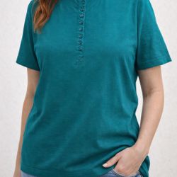 Maggie Lawrence Sport Teal Cotton Henley Top Women’s Large