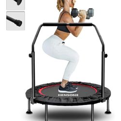 KENSONE 40"/48" Foldable Mini Trampoline, Indoor Trampoline for Kids, Adults Indoor/Garden Workout, Fitness Rebounder with Adjustable Foam Handle, Max