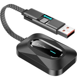 Wireless CarPlay Adapter, 2-in-1 Wired to Wireless Dongle for CarPlay & Android Auto, Seamless Auto-Reconnect, No Delay, Stable Signal for Maps & Call