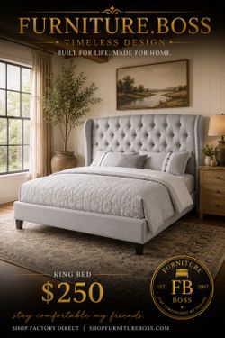 Grey Tufted Platform Bed | Queen $200 | King $250