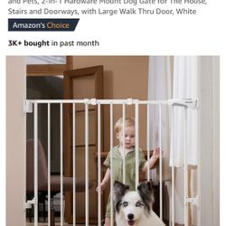 Babelio 26-43" No Bottom Bar Baby Gate, 2-in-1 Stairs and Doorways, Large Walk Thru Door, White NEW