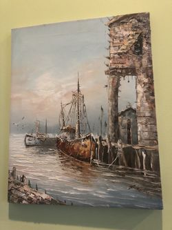 Beautiful boat oil painting