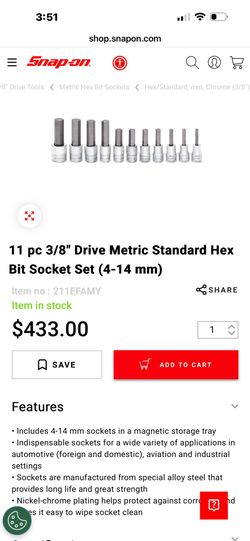 Snap-on 11pcs Metric Hex Socket Driver Set