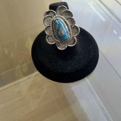 Navajo Flower Turquoise Squash Ring Sterling Silver 925 Native Made 