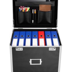 DOENDLIEE Rolling File Box with Telescoping Handle, Document Organizer Box with Wheels, Double Combination Locking Cabinet for Document File Storage 1