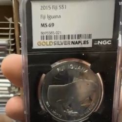 1 Oz Silver Fiji Iguana Ms 69