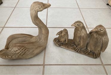 Vintage 1960’s Swan and Penguins Statues / Sculptures