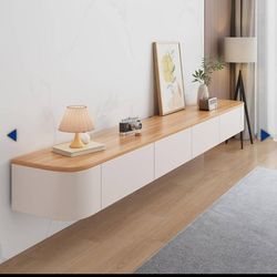 Wall Mounted Media Console with 2 Drawer - Wood/White, 86.61x7.87x9.45"