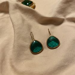 Earring With Beautiful Diamond Cut Green Stone