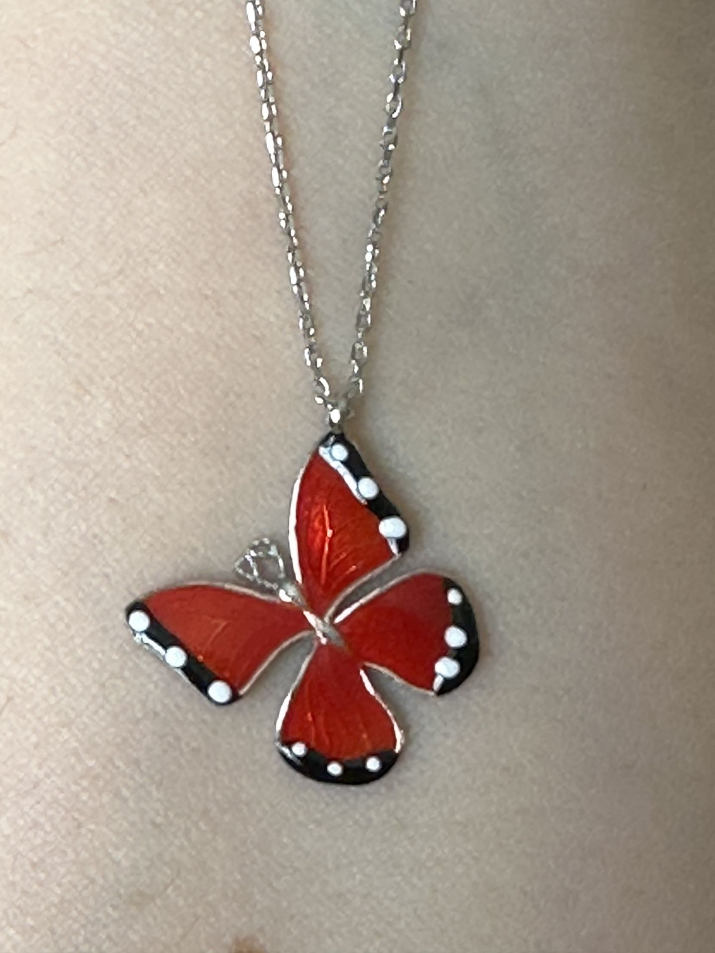 🦋 925 Silver red butterfly enamel necklace