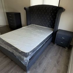 Bedroom set Grey Velvet DORMITORIOS 3 Piesas 