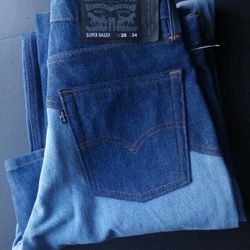 Levis X Urban Outfitters Super Baggy Cordura Skateboarding Rodeo Two Tone Denim Jeans 