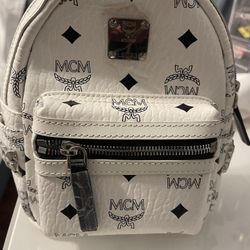 Authentic MCM Stark Side Studs Backpack white