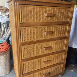 Wicker And Wood Dresser