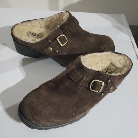 UGG 1910 Lila Brown Leather Slip On Buckle Casual Strap Shoes Women's US 8