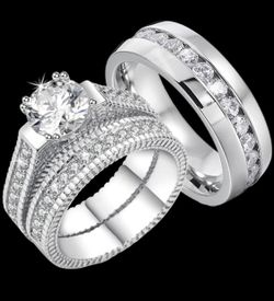 New 18 k white gold wedding ring set engagement ring
