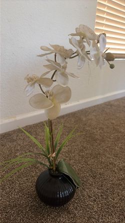 Faux Orchid Arrangement in Black Vase