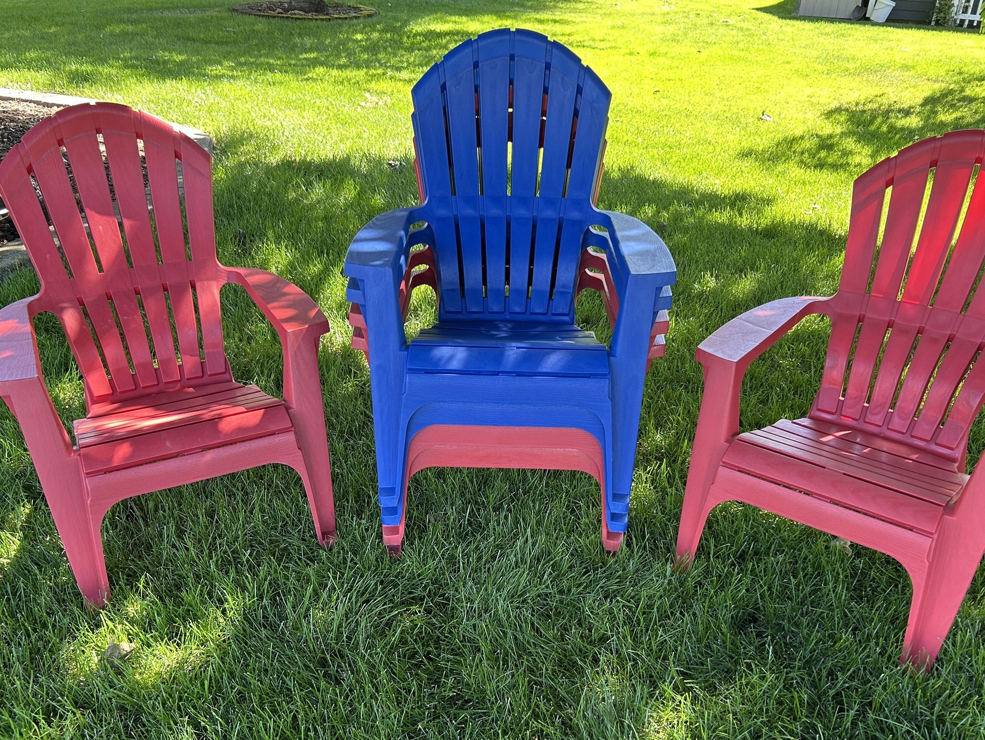 **6 Plastic Patriotic Adirondack Chairs**