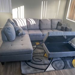 Grey Left Facing Sectional Sofa Set w/ Ottoman (Right or Left Chaise)