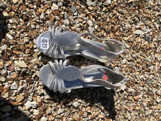 Girls Size 5 Wedge Heels Silver Rhinestones 
