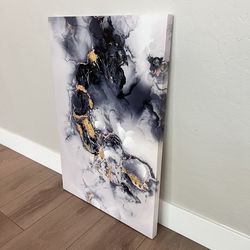 36x24 Large Black/White/Gold Marble Canvas Art Abstract Artwork