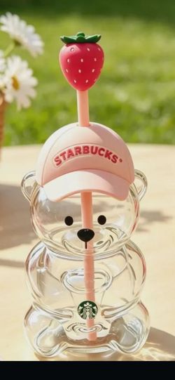 Starbucks Glass Bear Pink Cup Brand New